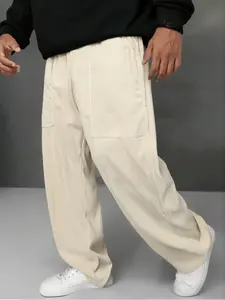 Plus Size Solid Corduroy Sweatpants, Fitted Bottoms, Casual Retro Outdoor Sports Pants, Comfy All Season Trousers for Men