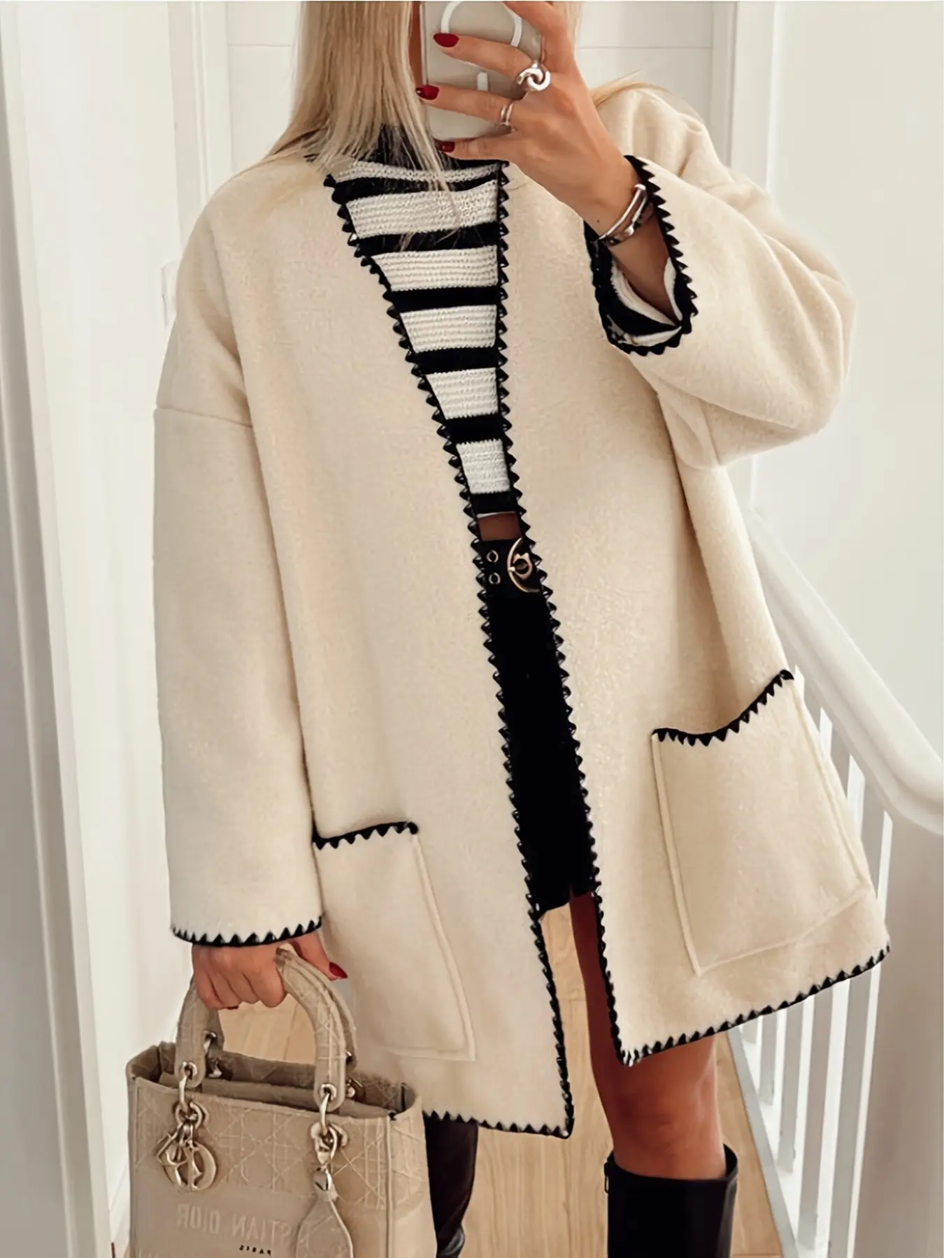 Autumn Winter New Women's Knitted Cardigan Pocket Design Casual Versatile Sweater Jacket, Ladies Fashion Outerwear for Daily Wear