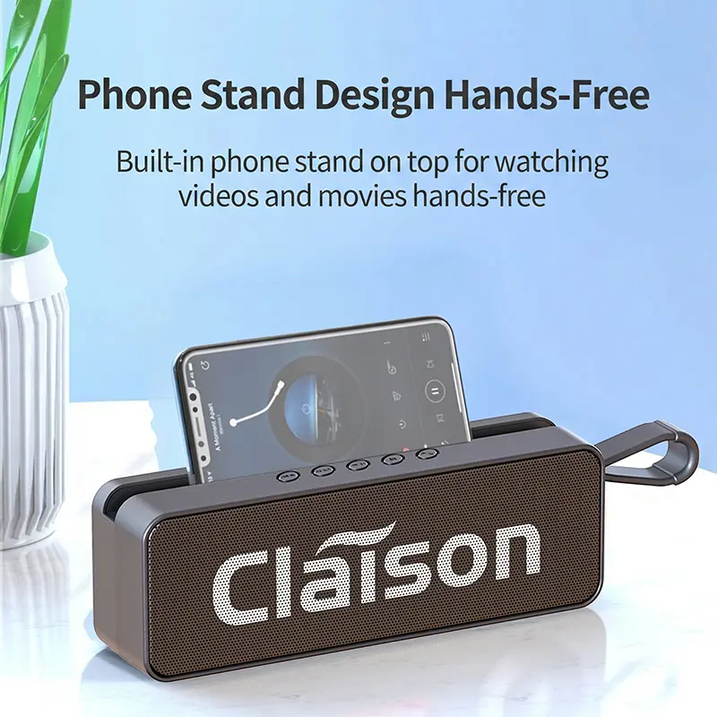 Portable Bluetooth 6.0 Speaker with Built-in Phone Stand, 3D Surround Bass Mini Wireless Speaker Support TF/USB/AUX/FM Radio for Desk Travel Bedroom