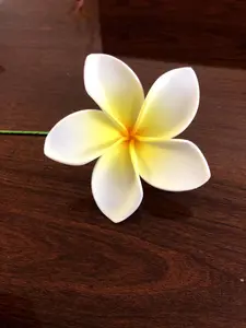 Plumeria Foam Flower with Stem White Yellow 3"