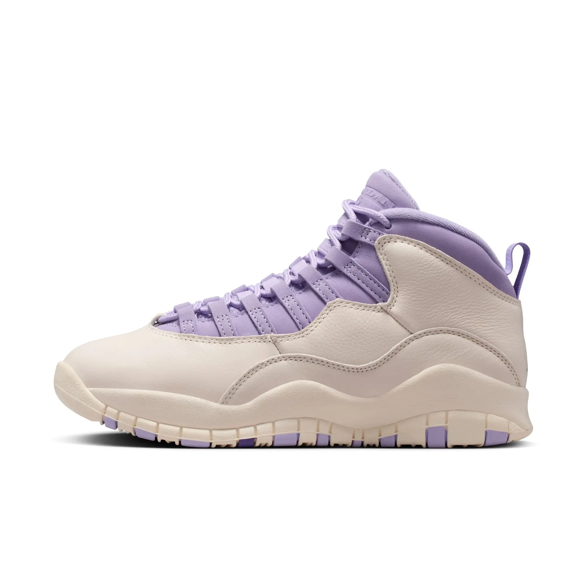 Women's Air Jordan 10 Retro "Hydrangeas" Casual Lace-Up Footwear - Chalk, Leather Upper, Full-Length Cushion, Comfortable Rubber Walking Trainer, Women's Sneakers