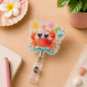 Cute Crab Badge Reel, Beach Summer Nurse ID Holder, Ocean Animal Work Badge Clip UARENBG226
