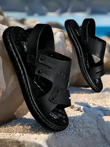 Men's Casual Hollow Out Design Slide Sandals, Trending Sandals, New Style Non-slip Beach Sandals, Fashionable Barefoot Shoes for Indoor & Outdoor Wear, Footwear For Beach, Boy