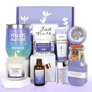 Lavender Gifts for Women - Care Package Relaxing Gifts - Lavender Spa Gifts Set, Self Care Gift for Women, Gift Baskets for Women Her Friend Sister Mom Wife, Christmas Lavender Gift Basket Ideas Frerdui