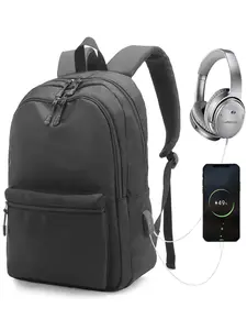 Men's Backpack - Charging Port Student Schoolbag, Zipper Backpack, Backpack, 15.6-inch Laptop Backpack, Schoolbag, Travel Backpack, Large Capacity, Waterproof Fabric, College Style, Men's Schoolbag, Free Data Cable