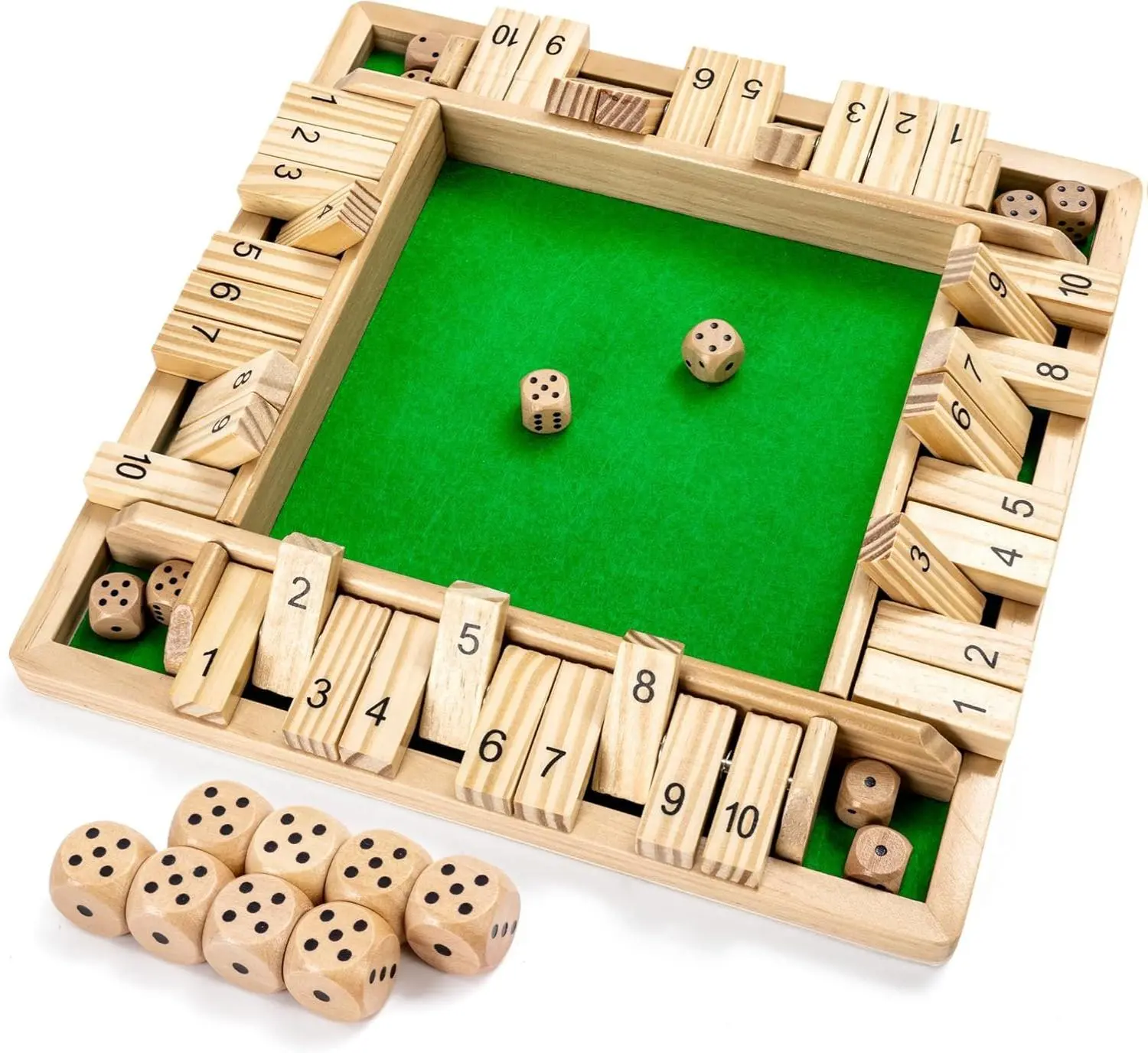 ROPODA Classic Wooden Shut The Box Game - 2-4 Players, 12in Large 4-Sided Board, 8 Dice, Rules Included, Easy-Learning Family & Party Board Game for Ages 5+, Family Board Games