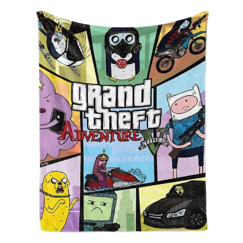 Grand Theft Adventure Time Mashup Collage Flannel Fleece Blanket – Bold, GTA-inspired grid design blending Adventure Time characters like Finn and Jake with iconic game elements, perfect for fans of both the cartoon and the gaming franchise Grand Theft Adventure Time Mashup Collage Flannel Fleece Blanket – Bold, GTA-inspired grid design blending Adventure Time characters like Finn and Jake with iconic game elements, perfect for fans of both the cartoon and the gaming franchise