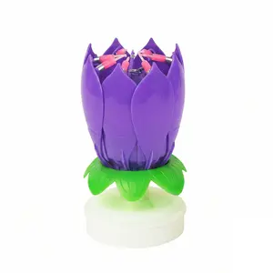 Birthday candle, flower design, plays music, automatically blooms, cake candle for birthday parties and weddings, purple