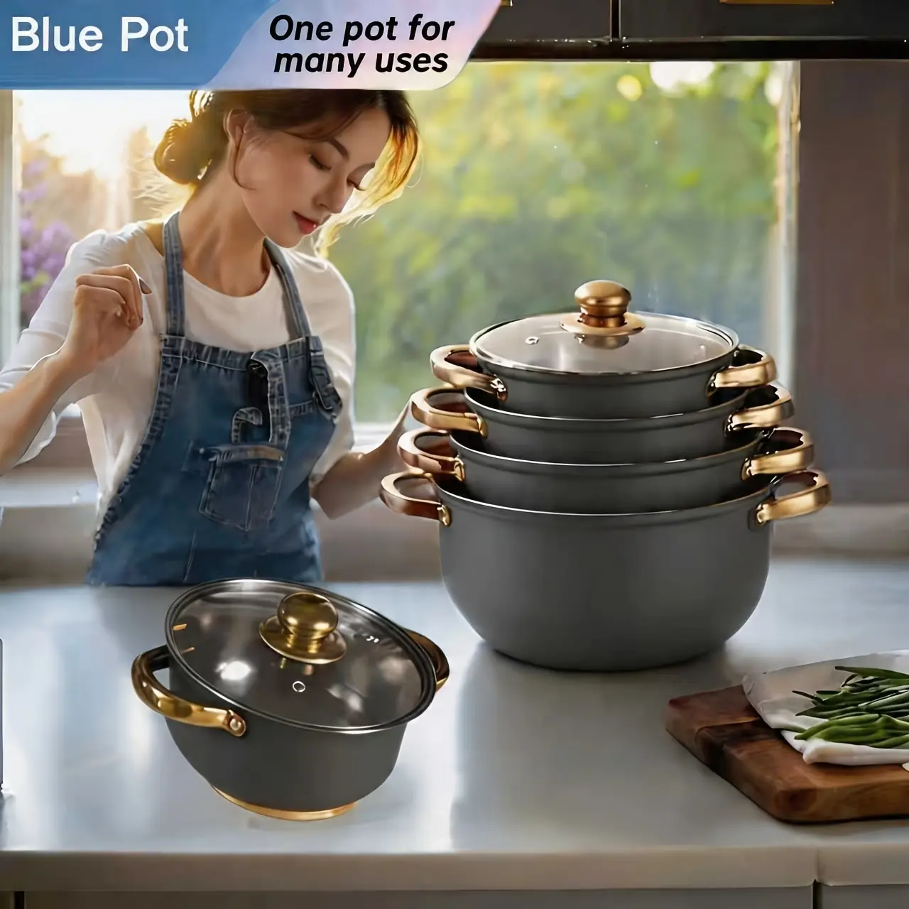 5 pots with 5 lids, stainless steel cookware set, suitable for outdoor, dorm and camping | Compatible with all stove types, camping cookware, Camping Kitchenware, portable cookware set, outdoor cooking, cooking cookware set, multi-function cookware