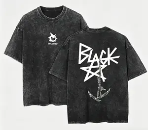 Blackstar X Chain Scythe Soul Eater Anime Oversized Cotton T-Shirt Vintage Washed Loose Fit Casual Tee Unisex Short Sleeve Streetwear Hip Hop Urban Retro Tops Soft Comfortable for Anime Fans