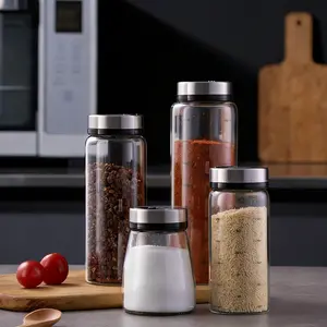 Cubidupi-Reusable Glass 300ml Borosilicate Glass Seasoning Jar  Kitchen Powder & Seasoning Dispenser Bottles Airtight Salt and MSG Jars Spice Canisters American-Style Household General Merchandise TJL