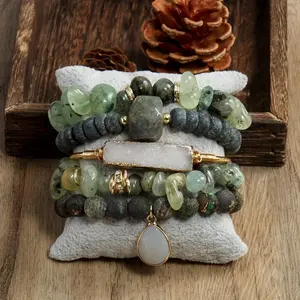 Elegant Vintage 5pc Beaded Bracelet Set - Stackable Elastic Stretch Hand String Jewelry Decoration Boho Style