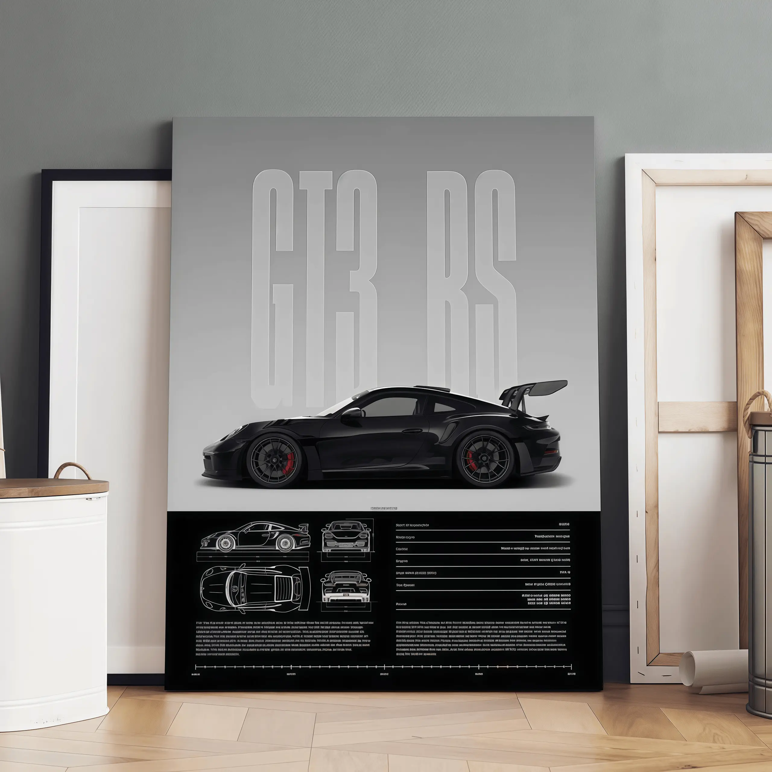 Wooden-Framed Canvas Painting - High-Performance GT3 RS Sports Car Poster with Bible Verse, Multi-Size 1-Piece Modern Wall Art, Gift Idea for Living Room & Bedroom Decorations, Luxury Artistic Home Ornament