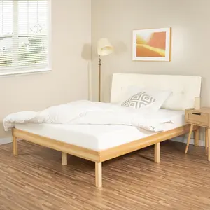 Full Size Wood Platform Bed Frame No Box Spring Needed Solid Pine Wood Full Platform Bed Frame Japanese 9.2" Under Storage Color Natural