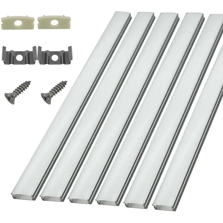 6-Pack 30cm/1ft 17.2x7mm Led Aluminum Cel System U Shape with Cover, Led Strip Light Diffuser with White End Caps and Mounting Clips Accessories for Under Counter Light Fixture for Indoor