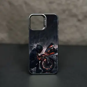 Cool Motorcycle Rider Design, Fashionable Minimalist Style New Anti-Slip Large Hole Shockproof Phone Case for iPhone 17 16 15 14 13 12 11 Pro Max Plus, Phone Protection, Shockproof Cover, Trendy Pattern, Stylish Cover, Highquality Material