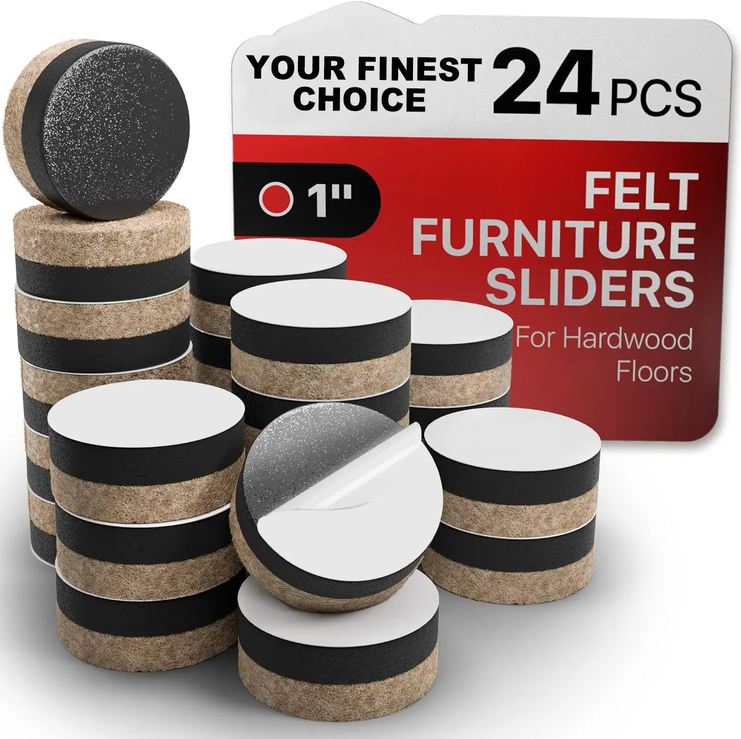 1" Diameter Self-Adhesive Heavy-Duty Felt Furniture Sliders (24 PCS) - Hardware Movers with Adhesive Back for Hardwood Floors, Scratch-Free Protection & Easy Home Movement Tools
