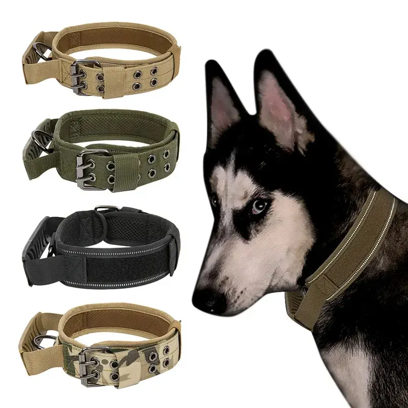 Outdoor Tactical Nylon Dog Collar - 5-Speed Adjustable Collars for Medium-Large Dogs, Quick Release Solid Reflective Training Accessory
