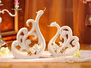 White Porcelain Swan Sculpture Set – Decorative Wings Home Décor (Pair)