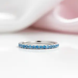 Half Eternity Light Aquamarine Blue Wedding Band
