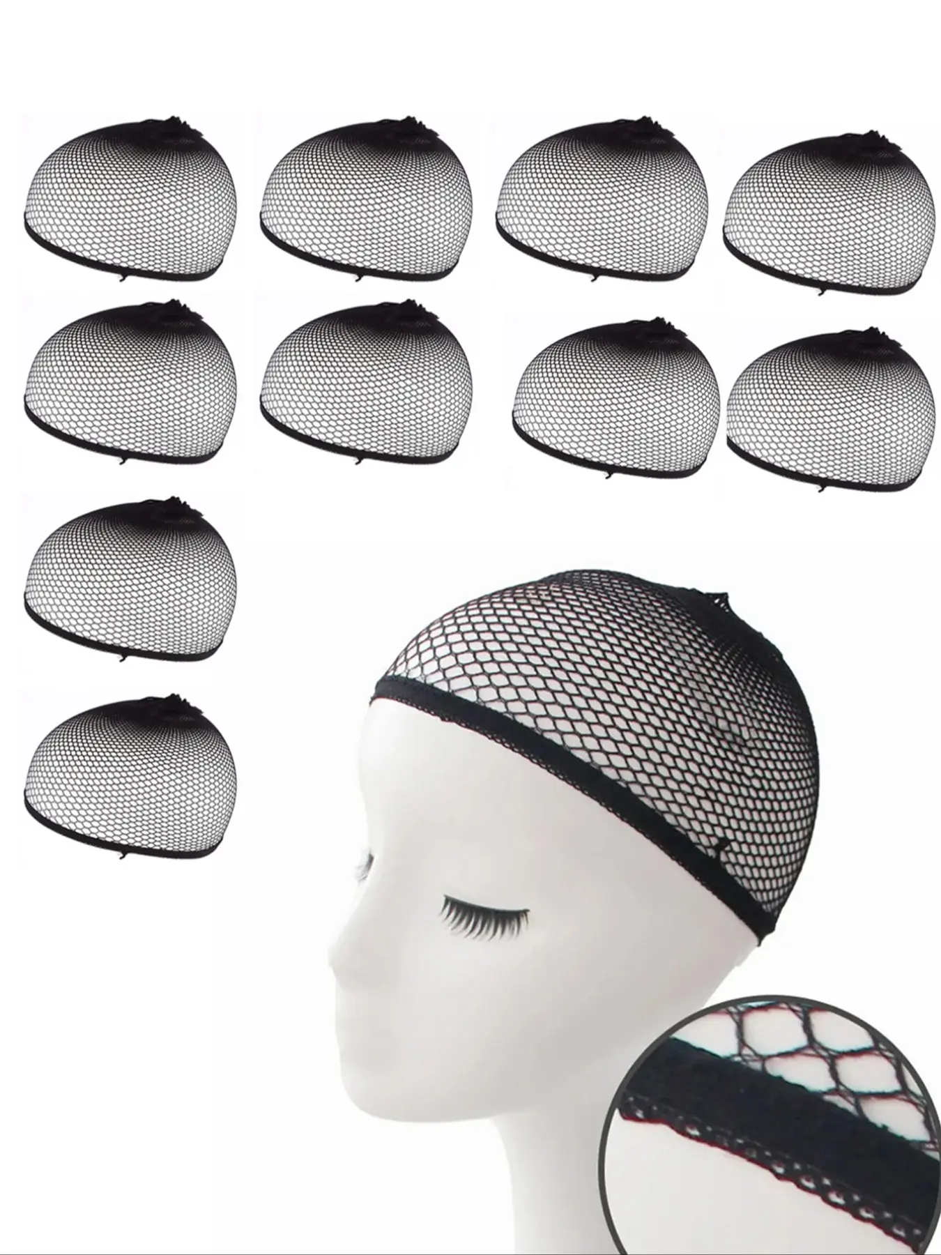 10pcs Non-Slip Breathable Mesh High Elasticity Durable Wig Caps, Wig Cap with Grip Band, Daily Use Hair Accessories, Plain Pattern Headwear
