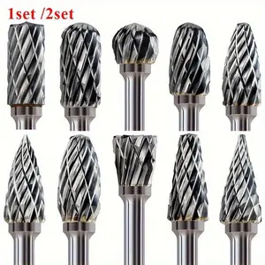 10pcs/set Double Cut Tungsten Carbide Grinding Bits angkop Rotary Tools para Tungsten Steel.