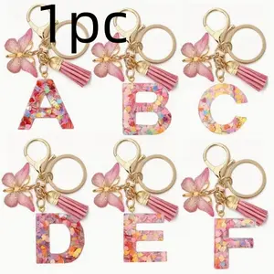 Cute Butterfly Keychain Jewelry with Letter Initial Charm, Pendant for Wallets, Bags and Backpacks, Earbud Case Cover, Women's Gift for Valentine’s Day and Mother’s Day, Keychain Attachment