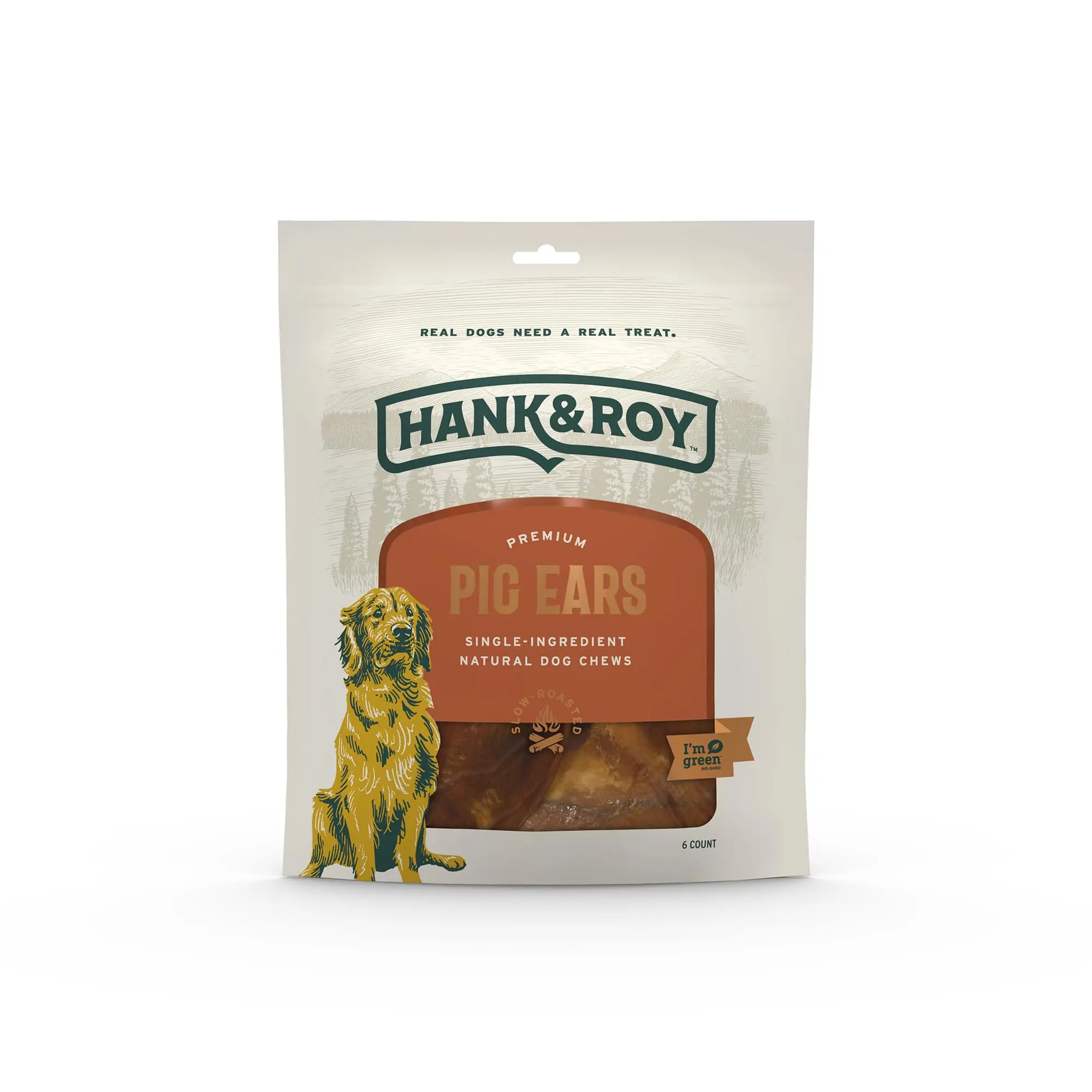 Hank & Roy Pig Ears - 6 Pack, All Natural, Single Ingredient Pig Ears for Large and Medium Dogs, Treats for Aggressive Chewers, Highly Digestible, Made in The USA