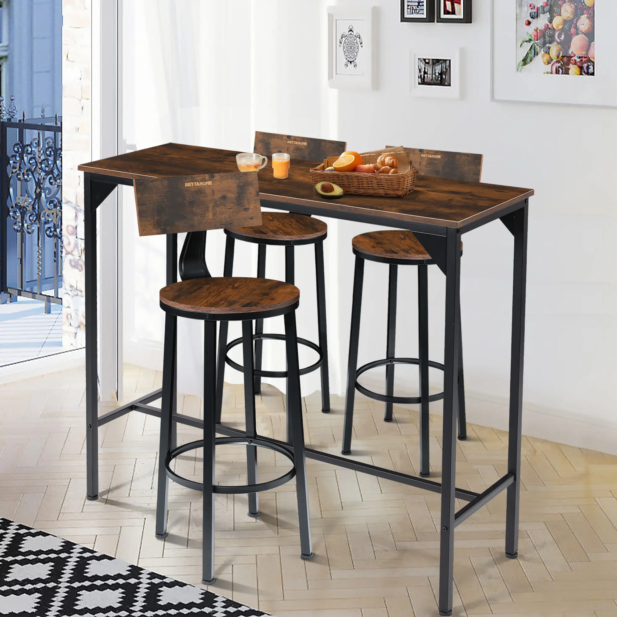 New Counter Height Bar Stools, Set of 2, 30" Tall Wooden Barstools for Kitchen Island, Pub Table, Easy Assembly，Steel Frame with Wood Seat and Back, Walnut