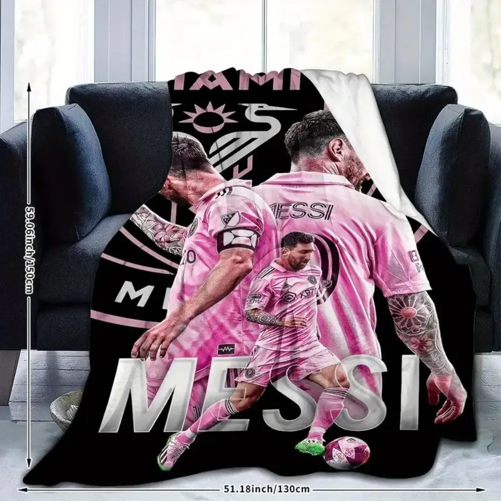1pc Messi Football Star Flannel Blanket - HD Digital Print, Ultra-Soft & Warm All-Season Throw for Sofa, Bed, Camping, Car - Perfect Gift for Sports Fans, Him or Her, Contemporary Sports Design, Durable Comfort tiktokshopspringglowup