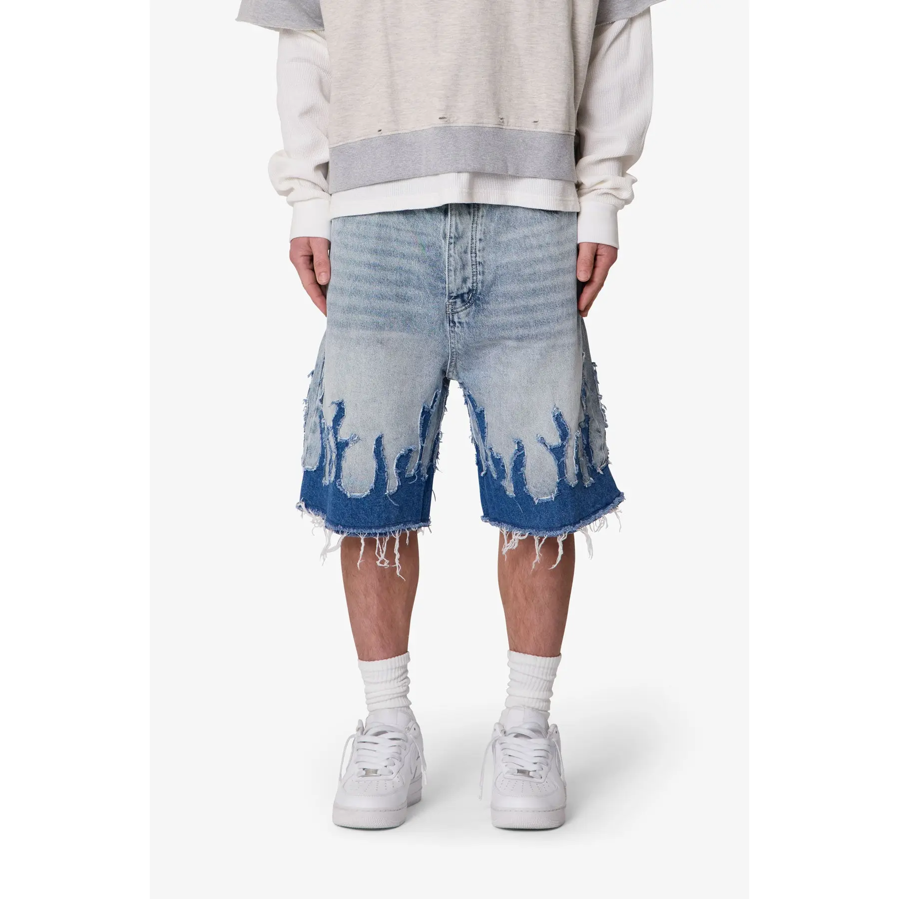 mnml Baggy Flame Denim Shorts