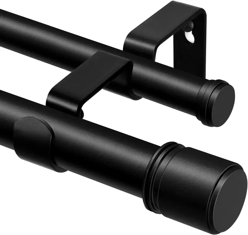 Double Curtain Rod 32 to 86 Inch,  1 Inch Heavy Duty Double Curtain Rods for Windows 20 to 82 Inches(1.7-6.8 ft), Telescoping Drapery Rod with Simple End Finials, Black