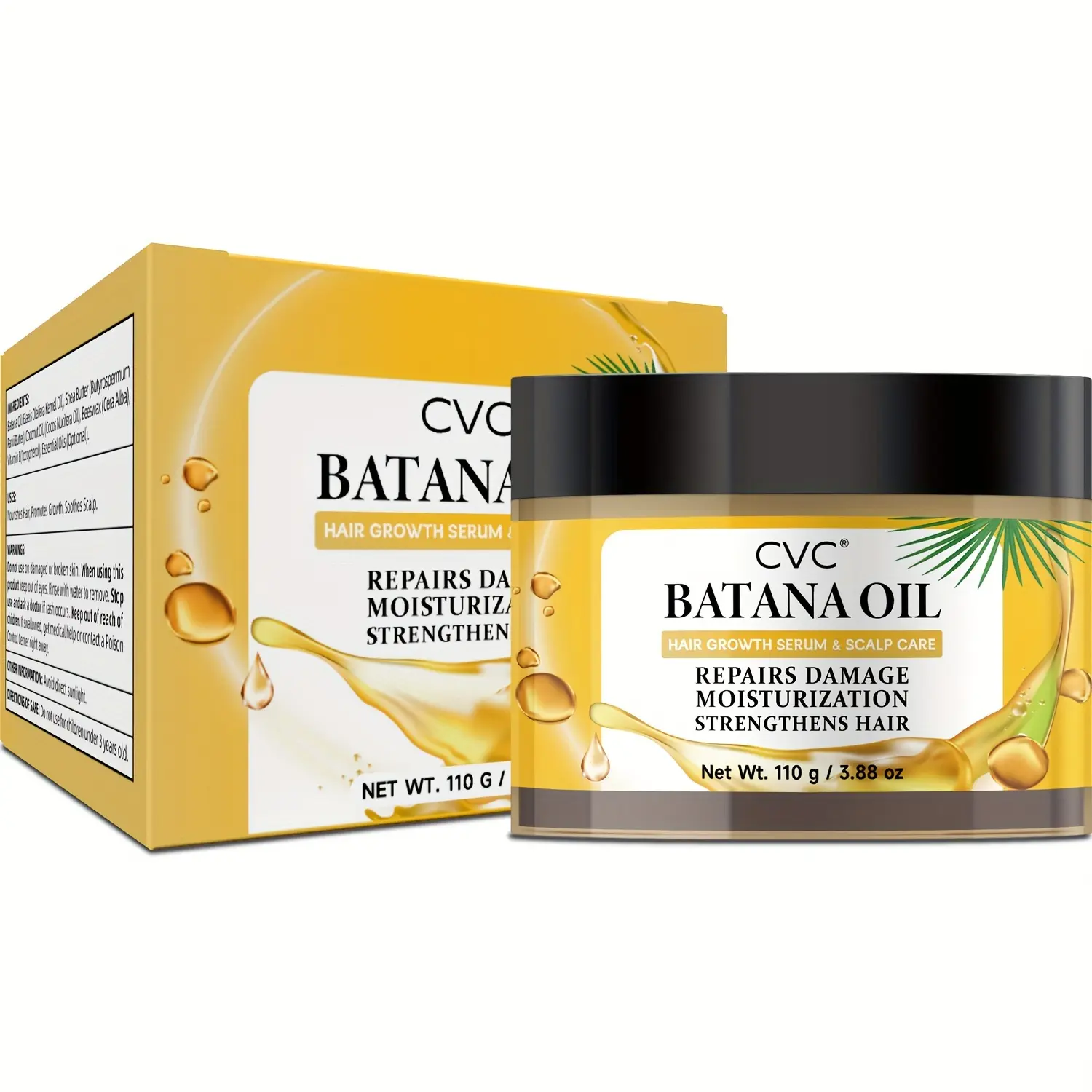 100% Raw Batana Oil for Hair Growth - Organic Batana Butter from Honduras - Natural Hair Growth Serum & Scalp Care for Damaged Hair & Hair Loss - 3.88oz
