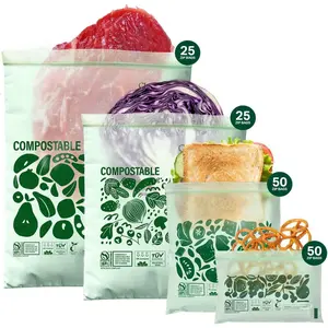 Compostable Zip Sandwich Bags - Leak Resistant, Gallon, Quart, Sandwich, Snack - 125 Count
