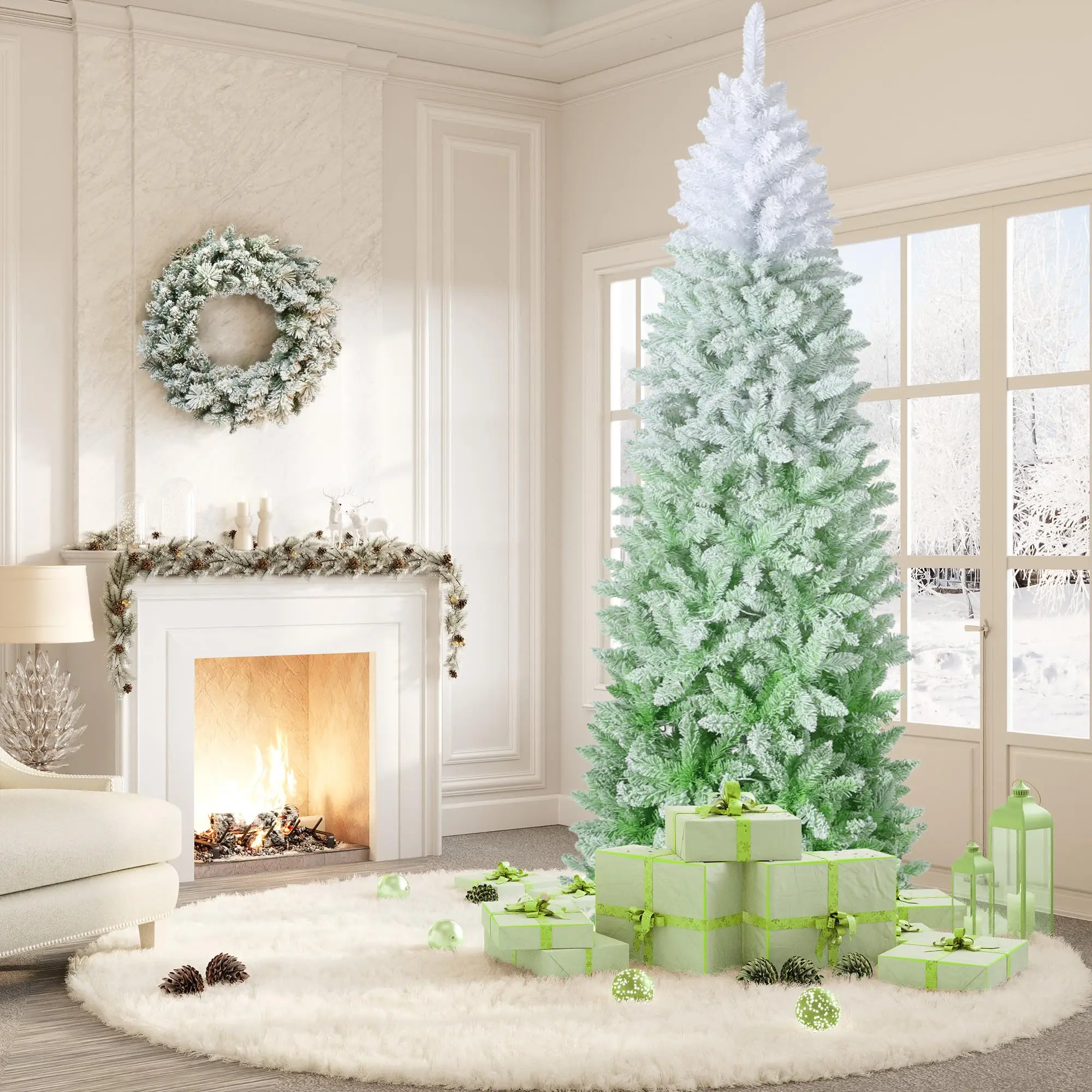 GARVEE - 6-foot Christmas Tree, Slim Artificial Christmas Tree Design with Sturdy Metal Stand, Holiday Decoration for Home, Office, Green Gradient
