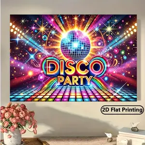 1PC,2D Flat Disco Party Backdrop 2D Flat Printing, Colorful Shiny Disco Ball Background Cloth for Birthday Party, Festival Event Decoration, Photo Shooting, Stage Scene Setup Backdrop