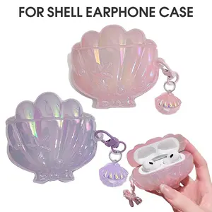 Sea Shell Case for AirPods 4 / AirPods Pro 2 Earphones Accessories Creative Glitter 3D Seashell Case Cover for Airpods 4 Earbuds