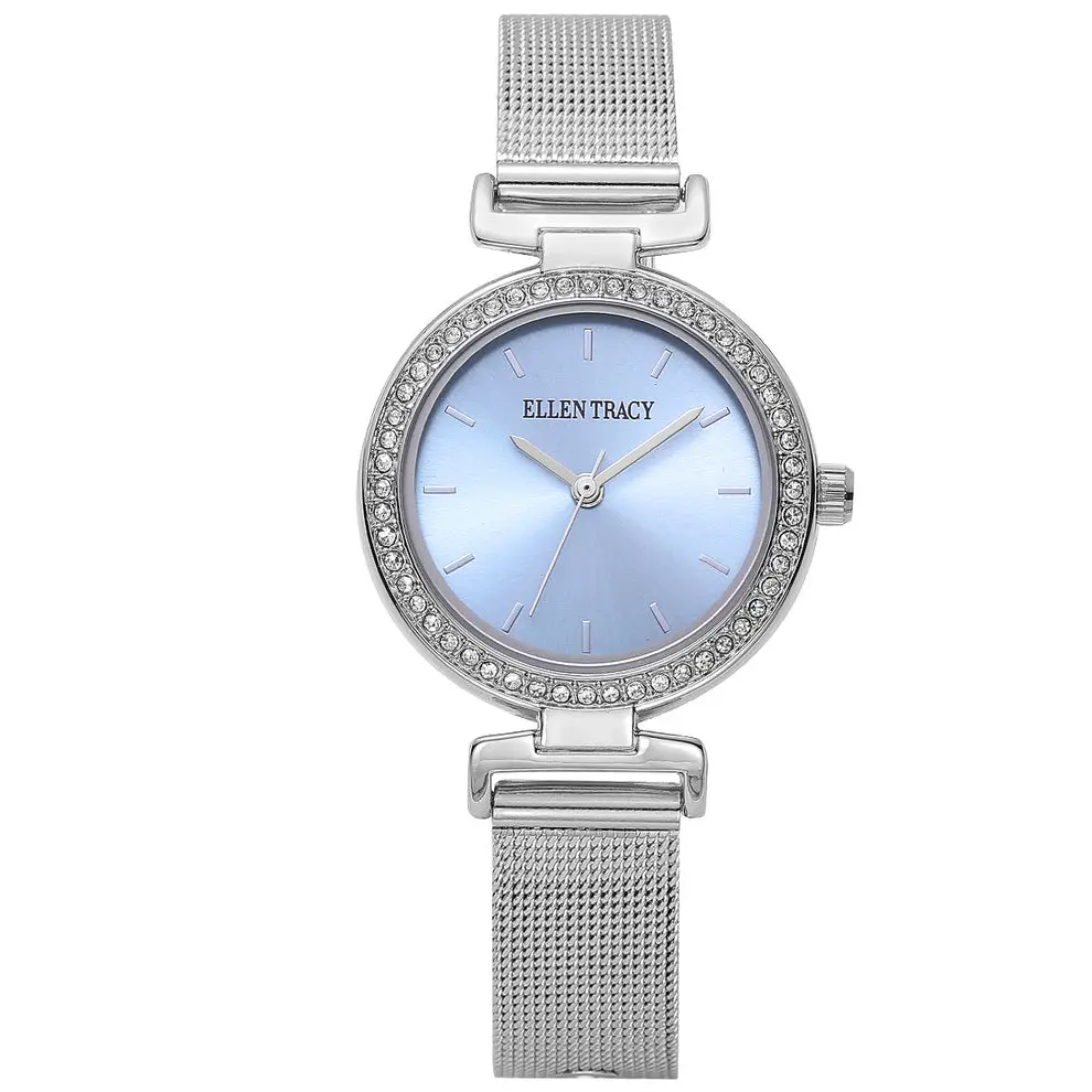 Ellen Tracy Women’s Silver Crystal Fashion Watch – Elegant Mesh Band Bracelet Watch