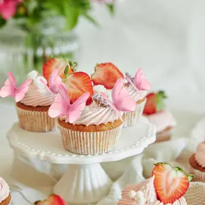 48 Pcs Edible Butterflies for Cake Decorating, Vivid Butterfly Cake Topper Butterfly Cupcake Decorating for Wedding Birthday Anniversary Flower Themed Party Decorating Princess Games(Pink)