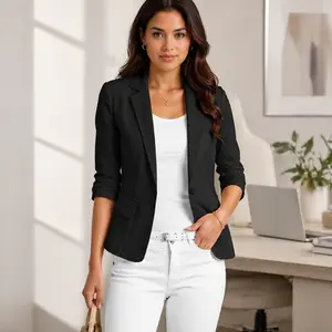 Mina Self  3/4 Sleeve Linen BlazerLightweight Summer Blazer - Thin Breathable Comfortable Blazer for Spring/Summer Air-Conditioned Rooms | Oversized Versatile Blazer, Perfect for Daily/Streetwear/Office All-Season Outfit (Multiple Colors) outdoorfun