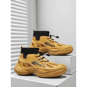 Men's Durable Tire Sole Outdoor Hiking Boots, Stretch Strap Design, Easy On/off, Windproof Waterproof Non-Slip, Suitable for Outdoor Sports, Trekking Camping Shoes