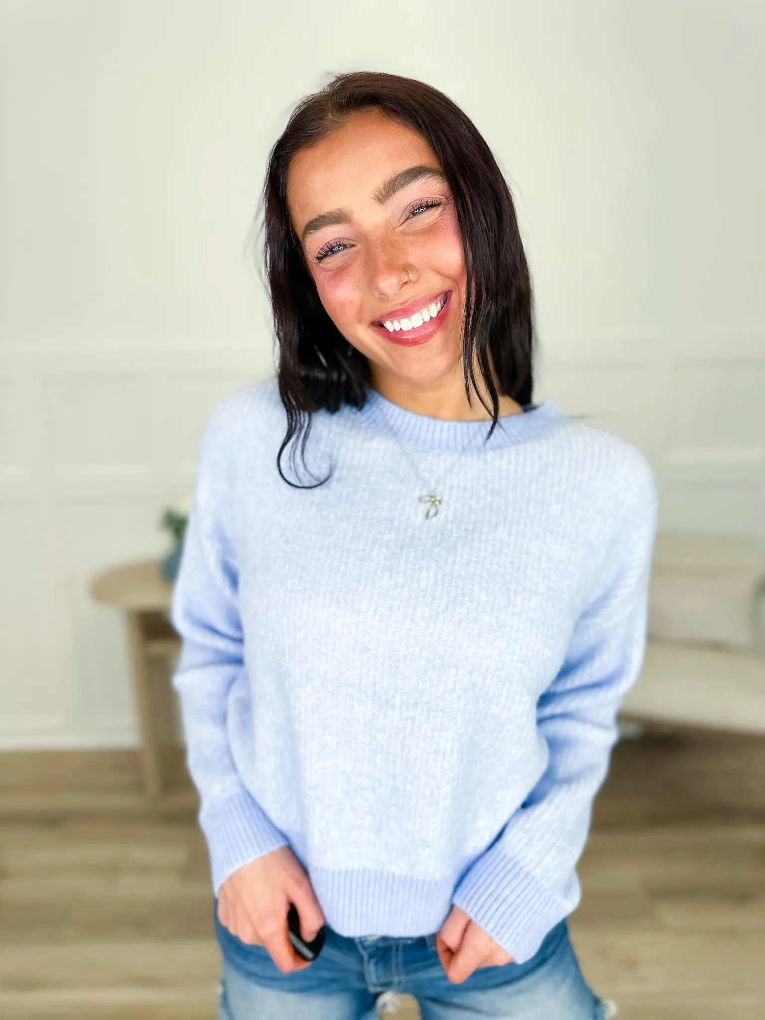 Women's Dreaming Big Avery Mae Knit Long Sleeve Top - Polyester-Spandex Ribbed Knitwear, Striped, Soft, Stretchy, True to Size, Relaxed Fit, Casual Basic Style Wrap Piece Cozy Essential