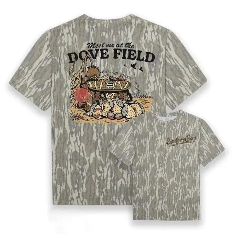 Southern Boy Meet Me at the Dove Field Camo T-Shirt for Men, Dove Hunting Graphic Tee, Outdoor Hunter Shirt, Mossy Oak Bottomland Camouflage Tee – Rugged Comfort for Everyday Wear Casual Breathable