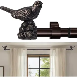 Curtain Rods 48 to 90 Inches  Oil Bronze Curtain Rods for Windows Adjustable Drapery Rod with Bird Finials Heavy Duty Window Brown Curtain Rod for Living Room Bedroom