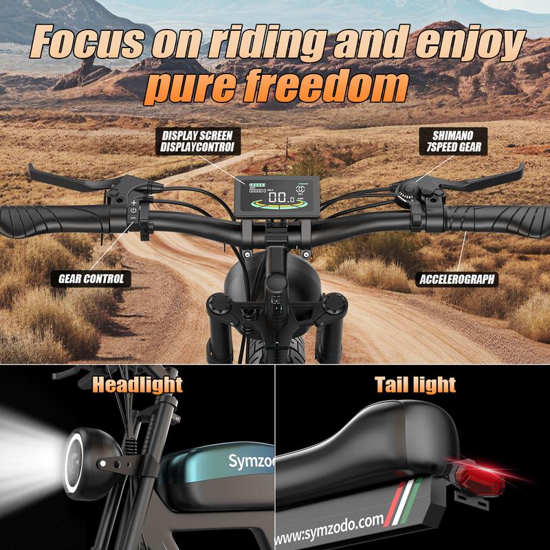 1500W Peak Electric Bike for Adults, 48V/20AH E-Bike, 28-30MPH Electric Motorcycle, Symzodo Adults E-Bike, 20" Fat Tire Dirt, 45-55 Miles Long Range Dirtbike for Off-Road Snow Sand