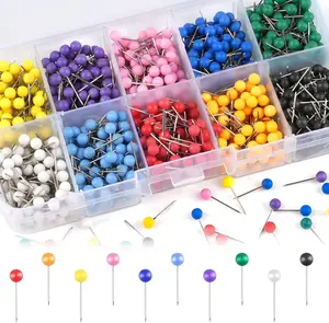 1000 Pcs Multi-Color Push Pins, Map Pins for Travel Map, 1/8" Small Map Tacks with Plastic Beads Head for Cork Board, World Map Pin Board, Bulletin Board, Fabric Marking, Craft, Office Okxiri