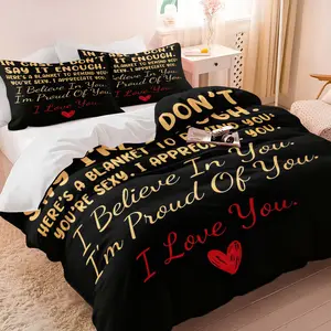 2/3Pcs In Case I Don't Say It Enough Duvet Cover Set, Romantic Love Quote Comforter Cover, Couple Bedding Set No Filler, Soft Digital Print Duvet Cover with Pillowcases for Bedroom, Anniversary, Valentine's Day Gift