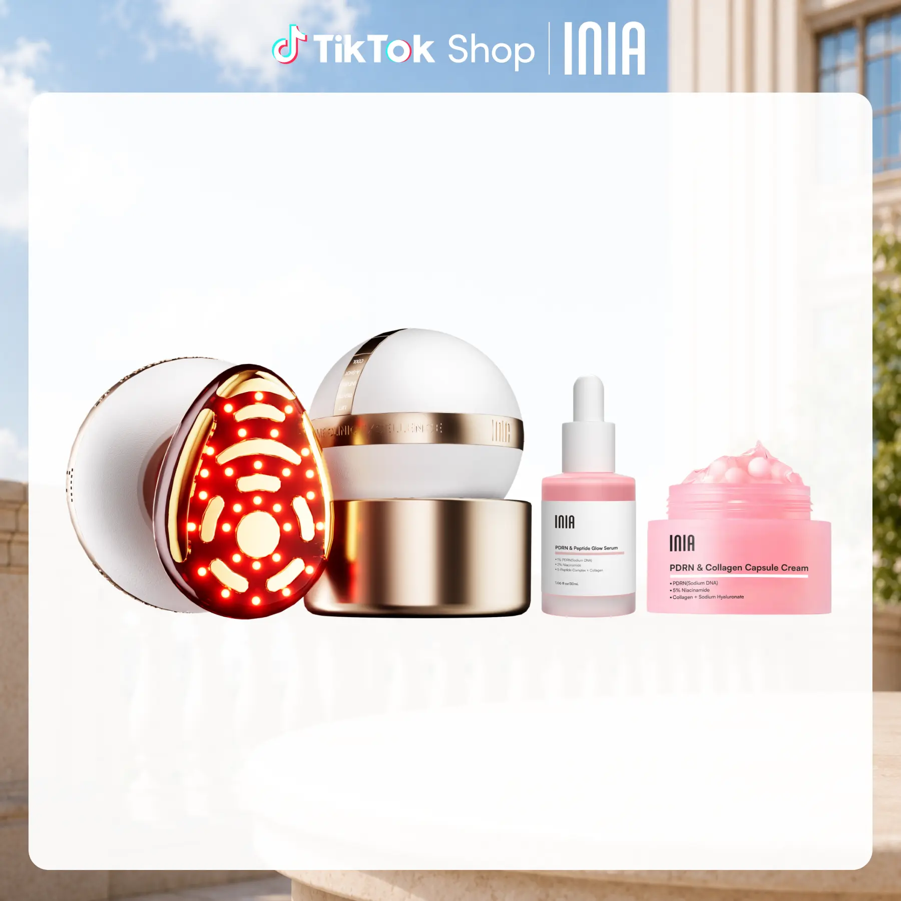 INIA SPHERA & PDRN Peptide Repair Skincare Bundle - RF & LED Face Lifting Device, Facial Beauty Machine, Skin Tightener with EMS Microcurrent, Red Light, Cryo Cooling, hd 14650, Peptide Cream & Serum for Repair & Hydration (Mother's Day Gift)