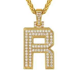 U7 Initial Number Pendant Necklace Zirconia A-Z Letters Pendant Necklace for Mens Womens