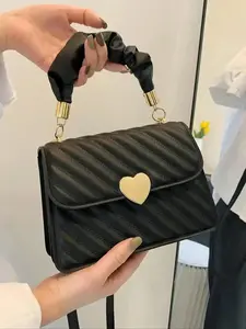 CYX Women's Mini Solid Color Fashion Tote Bag, Multi-Functional Shoulder Bag with Heart Decoration, Ideal for Shopping and Daily Use, Casual Handbag Satchel, Daily Use Purse